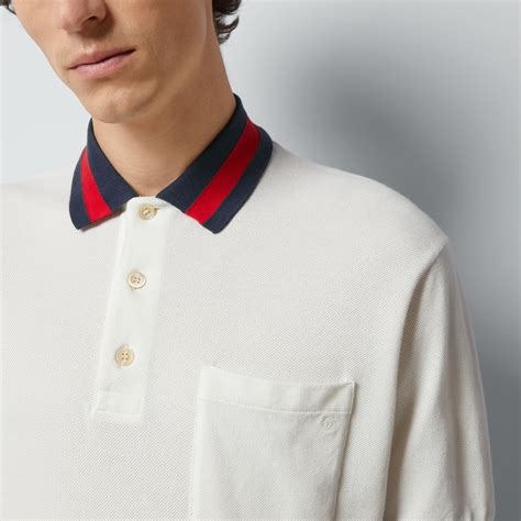 gucci ace polo web collar|Cotton piquet polo with Web collar in beige .